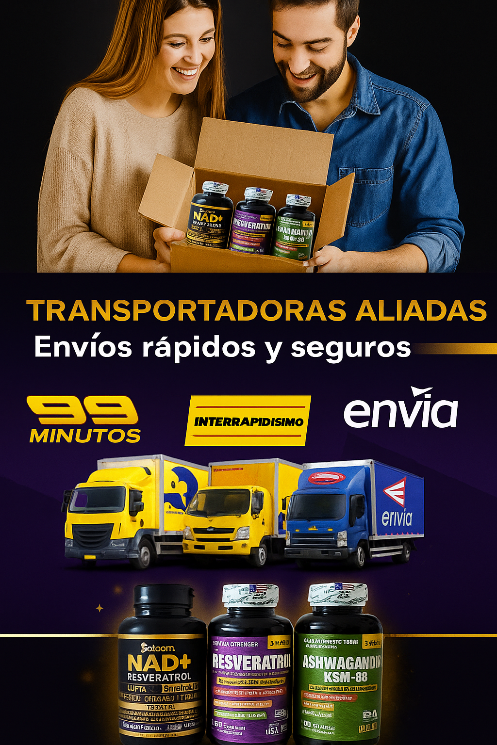 SUPEER COMBO, ASHWAGANDHA KSM-66, NAD+RESVERATROL, RESVERATROL 100% ORIGINAL 🇺🇸 ✨