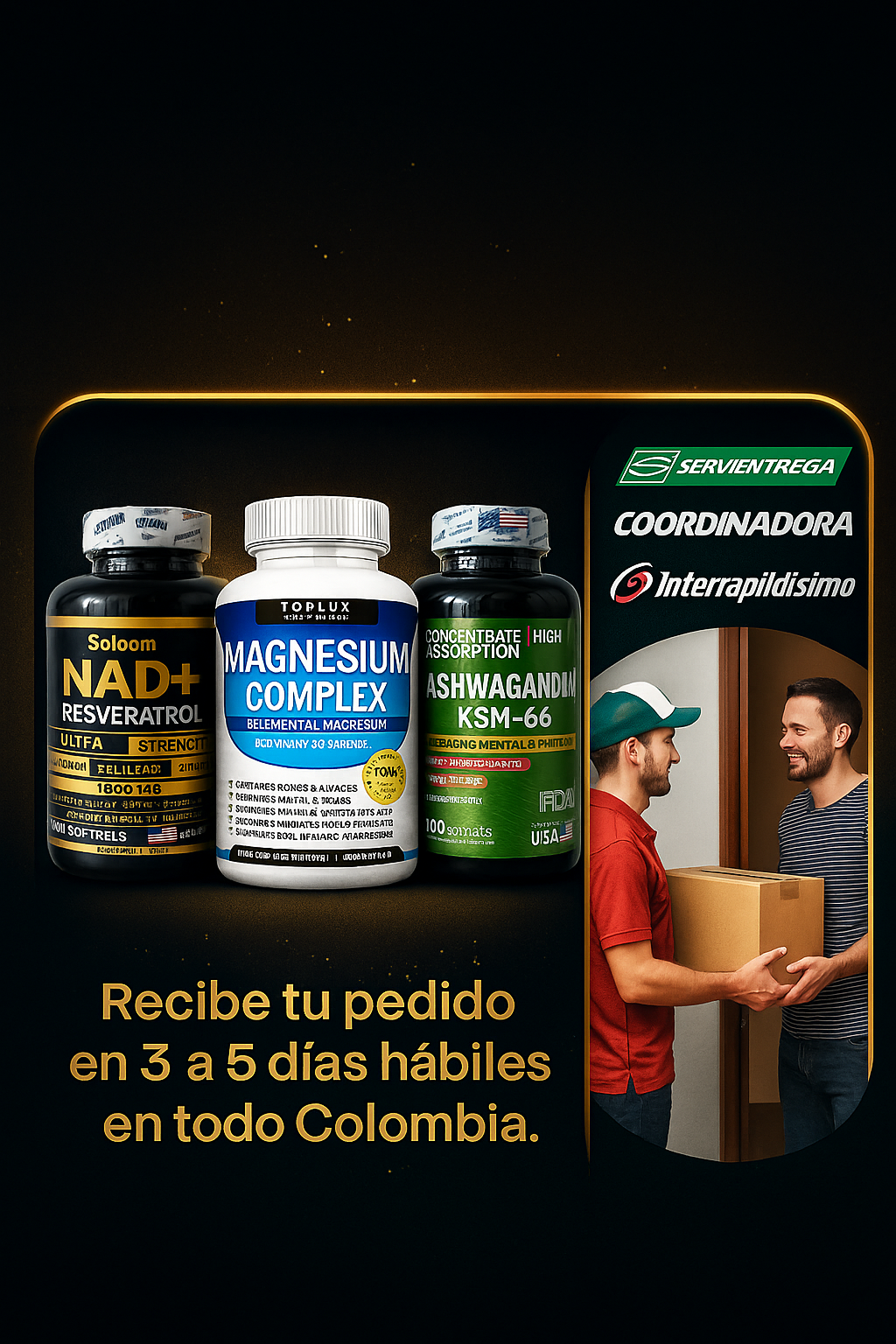 COMBO EQUILIBRIO PERFECTO NAD+RESVERATROL, ASHWAGANDHA KSM-66 Y MAGNESIUM COMPLEX 100% ORIGINAL 🇺🇸 ✨