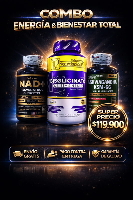 SUPER COMBO EQUILIBRIO PERFECTO NAD+RESVERATROL, ASHWAGANDHA KSM-66 Y BISGLICINATO DE MAGNESIO 100% ORIGINAL 🇺🇸 ✨