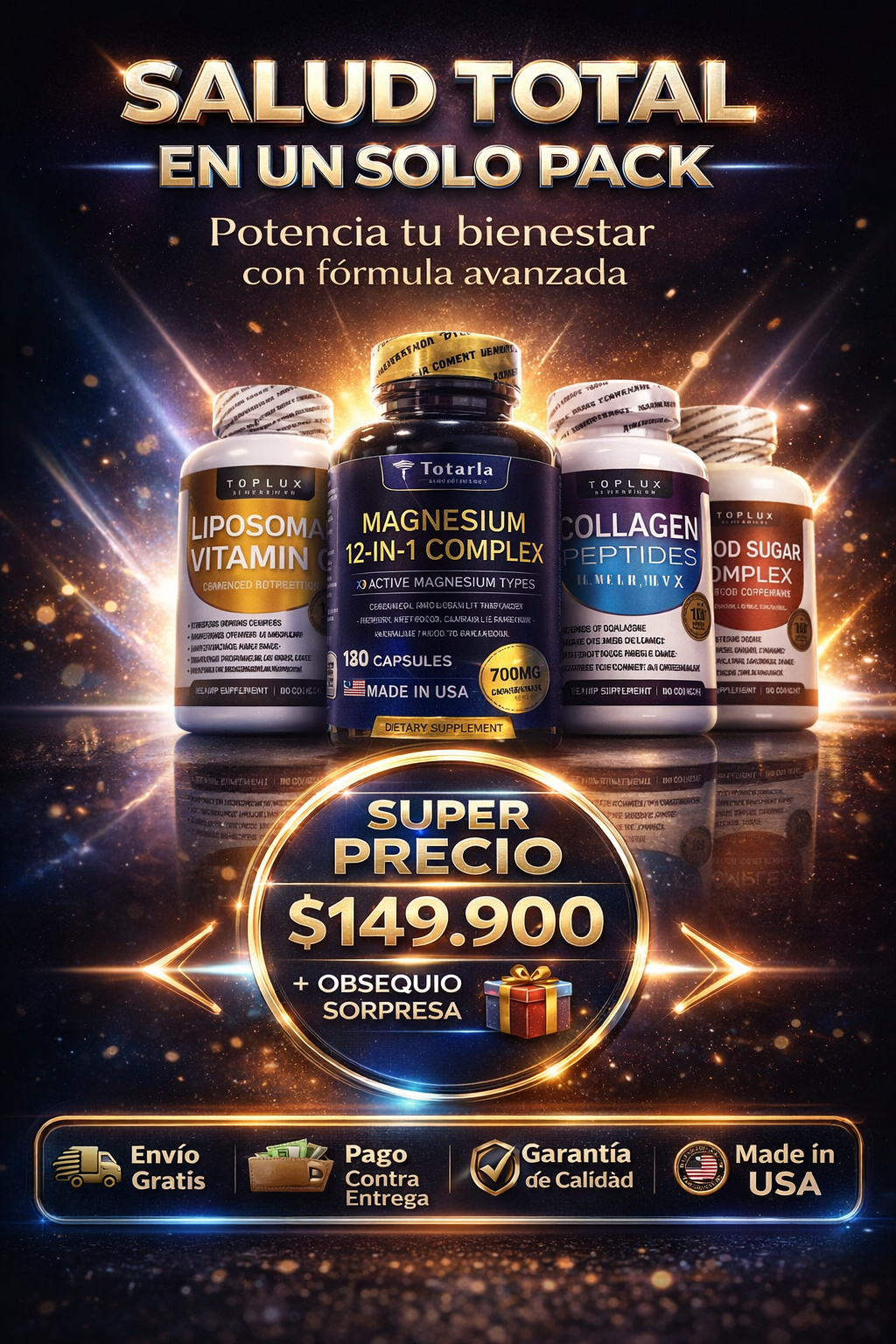 💥 Supercombo: Vitamina C 🍊, Magnesio 12 en 1 Complex 🧠, Colágeno ✨ y Blood Sugar Complex 🍯… comienza a transformar tu vida desde hoy 🚀 ORIGINAL 🇺🇸”