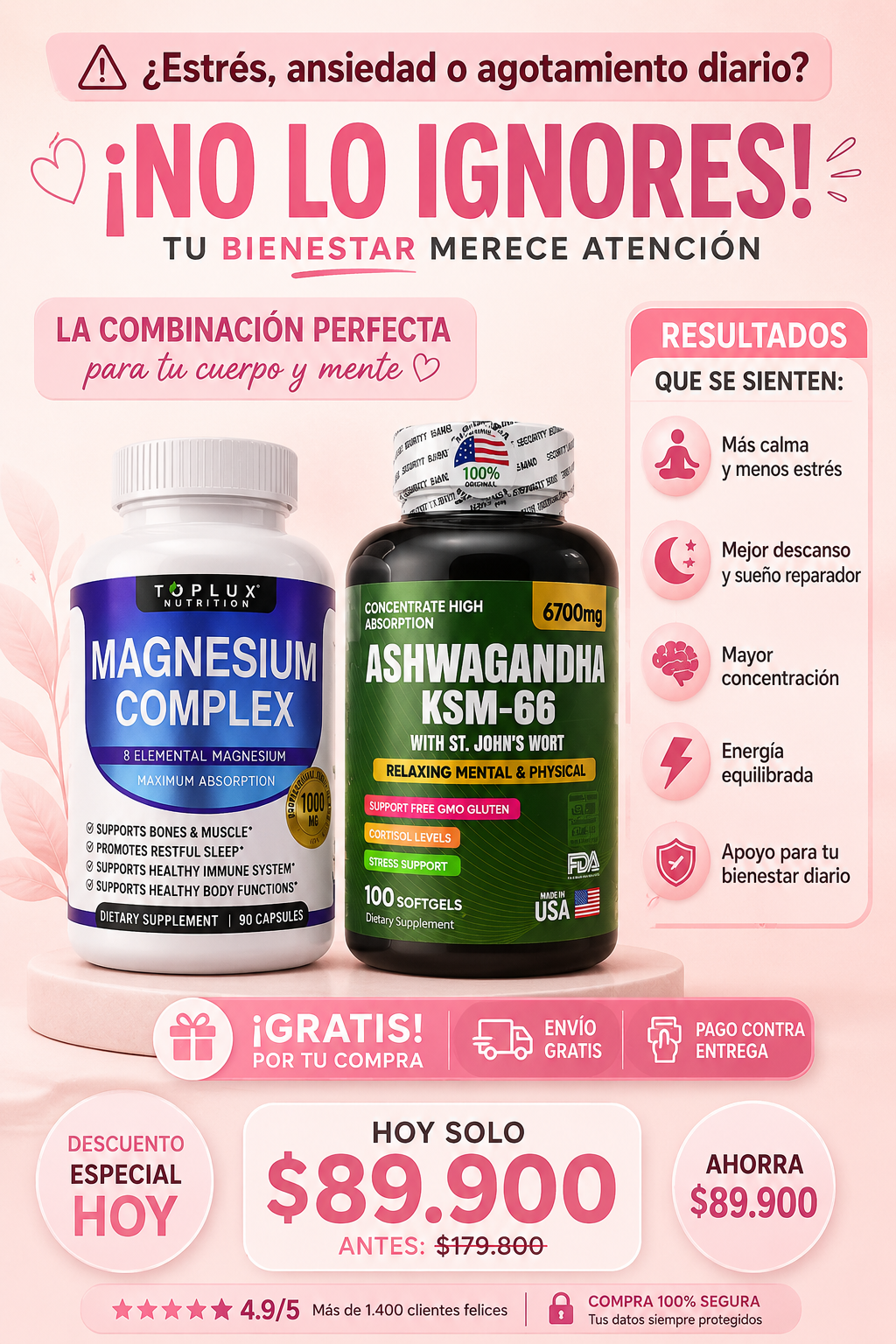 Ashwagandha KSM 66 Premium 🌱 + 🎁 Magnesio Complex de Regalo – ¡Duerme, Respira, Renace! 🇺🇸 ✨