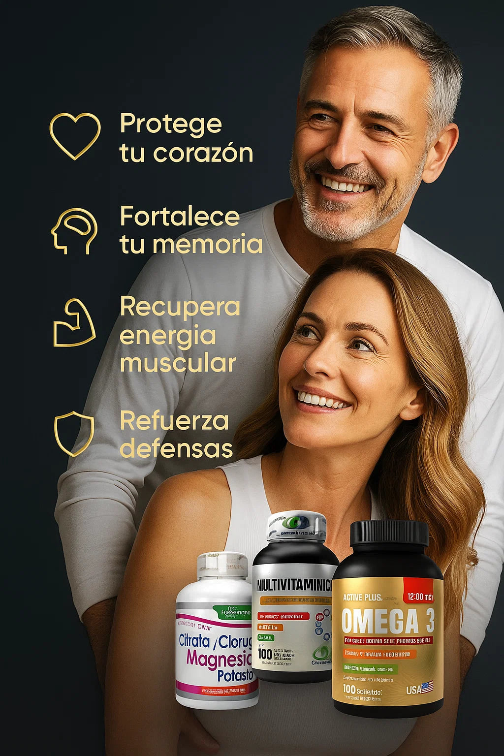 💥✨ “ combo poderoso 💊💪🔥”  🌿 Omega 3 + 4 en 1 Magnesio,cloruro,citrato y Potasio + Multivitaminas 🌈 💧  Recuperación total 🇺🇸 ✨
